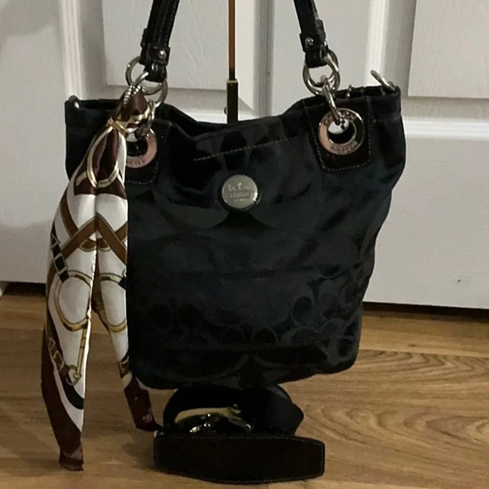 Coach Black Shoulder & Hand Bag with Scarf Detail
